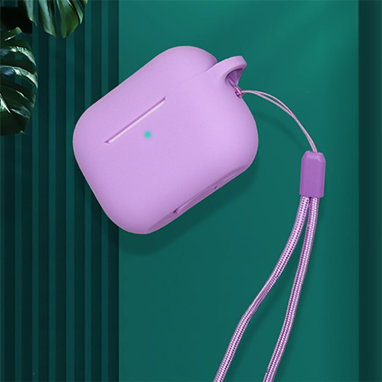 For Apple AirPods Pro 2 Earphone Silicone Case Bluetooth Earbud Charging Box Anti-drop Cover with Hand Strap and Carabiner - Purple