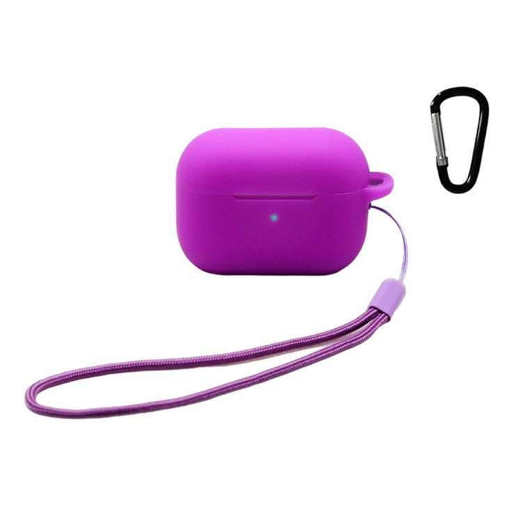 For Apple AirPods Pro 2 Earphone Silicone Case Bluetooth Earbud Charging Box Anti-drop Cover with Hand Strap and Carabiner - Dark Purple