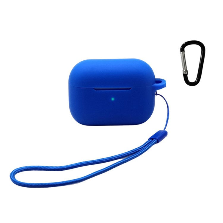 For Apple AirPods Pro 2 Earphone Silicone Case Bluetooth Earbud Charging Box Anti-drop Cover with Hand Strap and Carabiner - Dark Blue