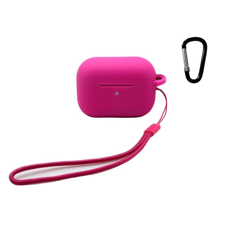 For Apple AirPods Pro 2 Earphone Silicone Case Bluetooth Earbud Charging Box Anti-drop Cover with Hand Strap and Carabiner - Rose