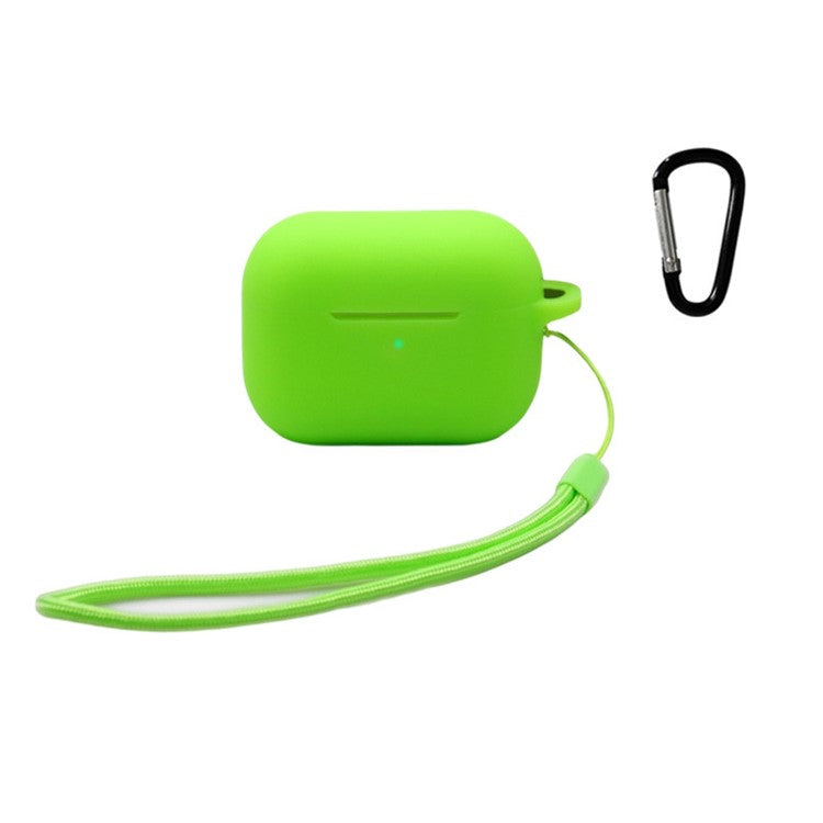 For Apple AirPods Pro 2 Earphone Silicone Case Bluetooth Earbud Charging Box Anti-drop Cover with Hand Strap and Carabiner - Green