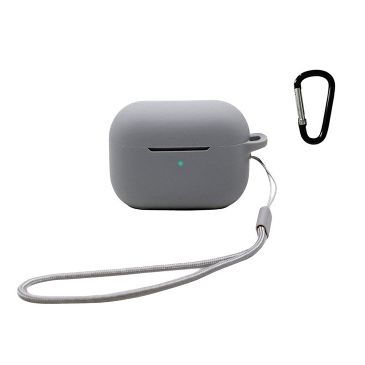 For Apple AirPods Pro 2 Earphone Silicone Case Bluetooth Earbud Charging Box Anti-drop Cover with Hand Strap and Carabiner - Grey