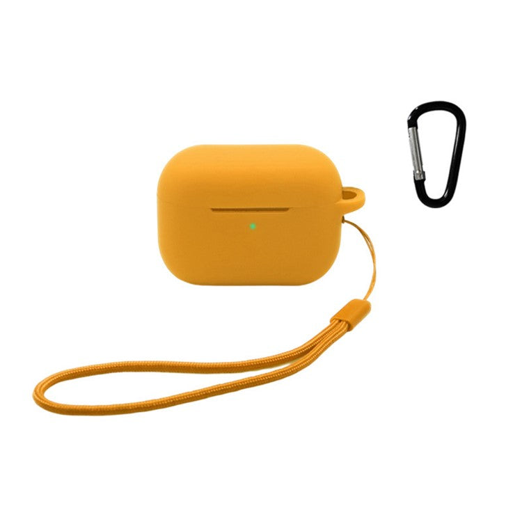 For Apple AirPods Pro 2 Earphone Silicone Case Bluetooth Earbud Charging Box Anti-drop Cover with Hand Strap and Carabiner - Yellow