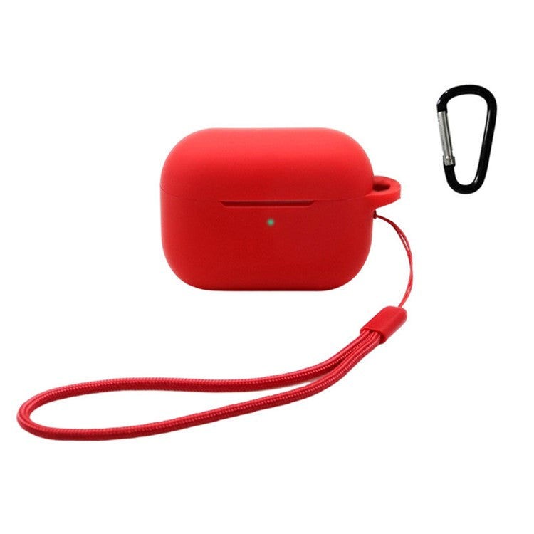 For Apple AirPods Pro 2 Earphone Silicone Case Bluetooth Earbud Charging Box Anti-drop Cover with Hand Strap and Carabiner - Red