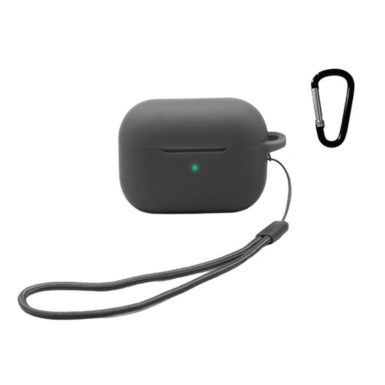 For Apple AirPods Pro 2 Earphone Silicone Case Bluetooth Earbud Charging Box Anti-drop Cover with Hand Strap and Carabiner - Black