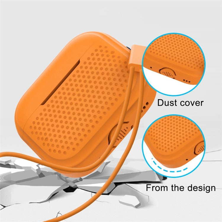 For AirPods Pro 2 Silicone Earphone Case Anti-Fall Anti-Dust Earbud Protection Skin Cover with Strap - Red