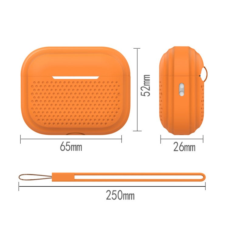 For AirPods Pro 2 Silicone Earphone Case Anti-Fall Anti-Dust Earbud Protection Skin Cover with Strap - Orange