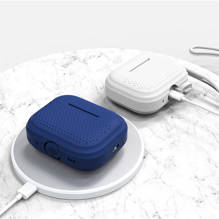 For AirPods Pro 2 Silicone Earphone Case Anti-Fall Anti-Dust Earbud Protection Skin Cover with Strap - Midnight Blue