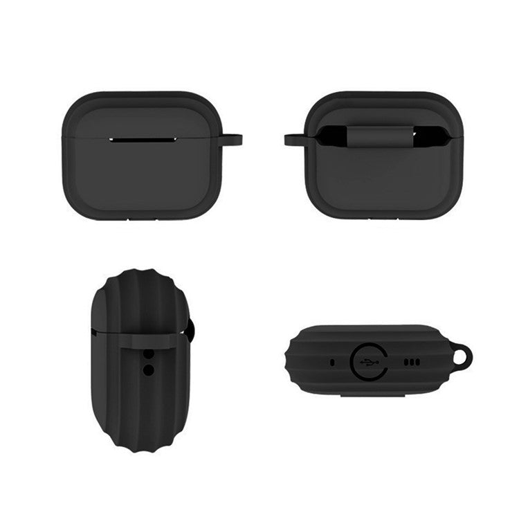 For AirPods Pro 2 Earphone Case Shock Resistant Soft Silicone Cover with Anti-Lost Carabiner - Black