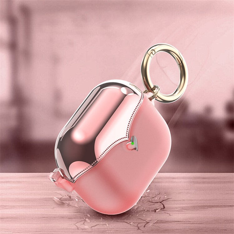 For AirPods Pro (Gen 2) (USB-C) / Pro 2 TPU Wireless Bluetooth Earphone Case Full Body Shockproof Electroplating Cover with Ring Buckle - Transparent Pink