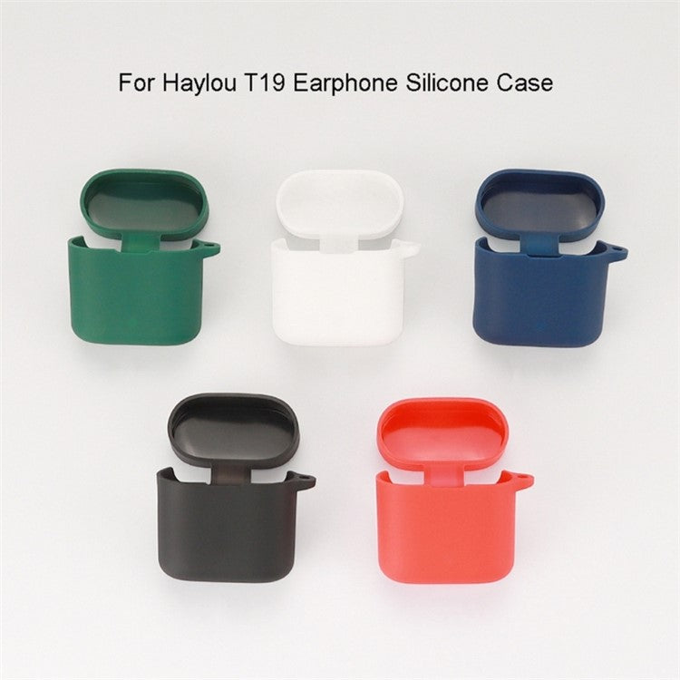 For Haylou T19 Silicone Protective Cover Bluetooth Earphone Anti-drop Case with Anti-lost Buckle - White