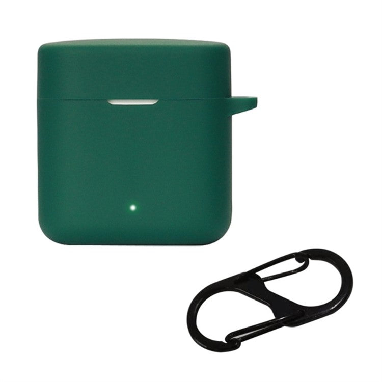 For Haylou T19 Silicone Protective Cover Bluetooth Earphone Anti-drop Case with Anti-lost Buckle - Dark Green