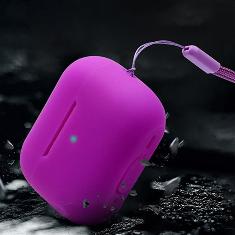 For Apple AirPods Pro 2 Silicone Case Bluetooth Earphone Anti-drop Cover + Hand Strap + Watch Band Earbud Holder + Storage Box - Purple