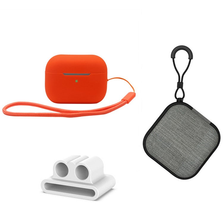 For Apple AirPods Pro 2 Silicone Case Bluetooth Earphone Anti-drop Cover + Hand Strap + Watch Band Earbud Holder + Storage Box - Orange