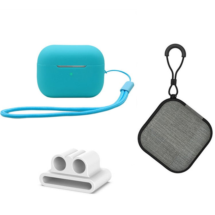 For Apple AirPods Pro 2 Silicone Case Bluetooth Earphone Anti-drop Cover + Hand Strap + Watch Band Earbud Holder + Storage Box - Mint Green