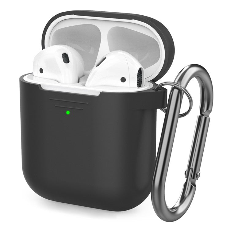 AHASTYLE PT06-3 for Apple AirPods with Charging Case (2016) / (2019) / AirPods with Wireless Charging Case (2019) Earbud Silicone Case Shockproof Earphone Cover with Carabiner - Black