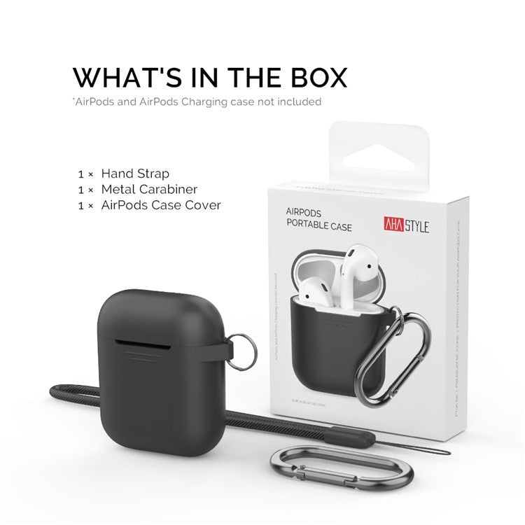 AHASTYLE PT06-3 for Apple AirPods with Charging Case (2016) / (2019) / AirPods with Wireless Charging Case (2019) Earbud Silicone Case Shockproof Earphone Cover with Carabiner - Black