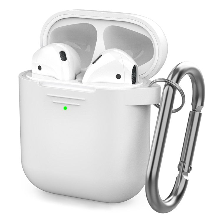 AHASTYLE PT06-3 for Apple AirPods with Charging Case (2016) / (2019) / AirPods with Wireless Charging Case (2019) Earbud Silicone Case Shockproof Earphone Cover with Carabiner - White