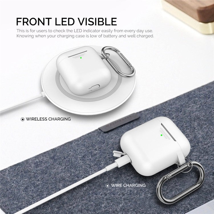 AHASTYLE PT06-3 for Apple AirPods with Charging Case (2016) / (2019) / AirPods with Wireless Charging Case (2019) Earbud Silicone Case Shockproof Earphone Cover with Carabiner - White