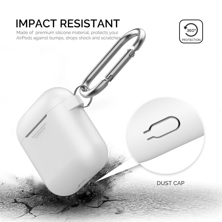 AHASTYLE PT06-3 for Apple AirPods with Charging Case (2016) / (2019) / AirPods with Wireless Charging Case (2019) Earbud Silicone Case Shockproof Earphone Cover with Carabiner - White