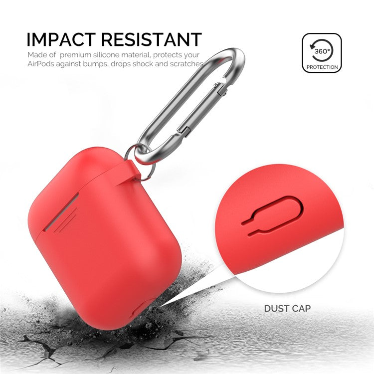 AHASTYLE PT06-3 for Apple AirPods with Charging Case (2016) / (2019) / AirPods with Wireless Charging Case (2019) Earbud Silicone Case Shockproof Earphone Cover with Carabiner - Red