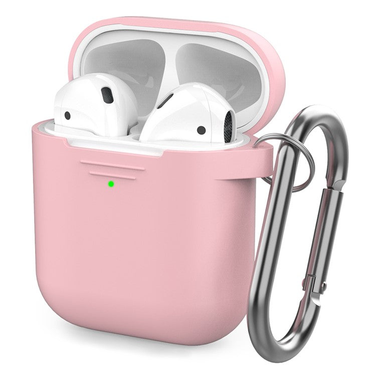 AHASTYLE PT06-3 for Apple AirPods with Charging Case (2016) / (2019) / AirPods with Wireless Charging Case (2019) Earbud Silicone Case Shockproof Earphone Cover with Carabiner - Pink