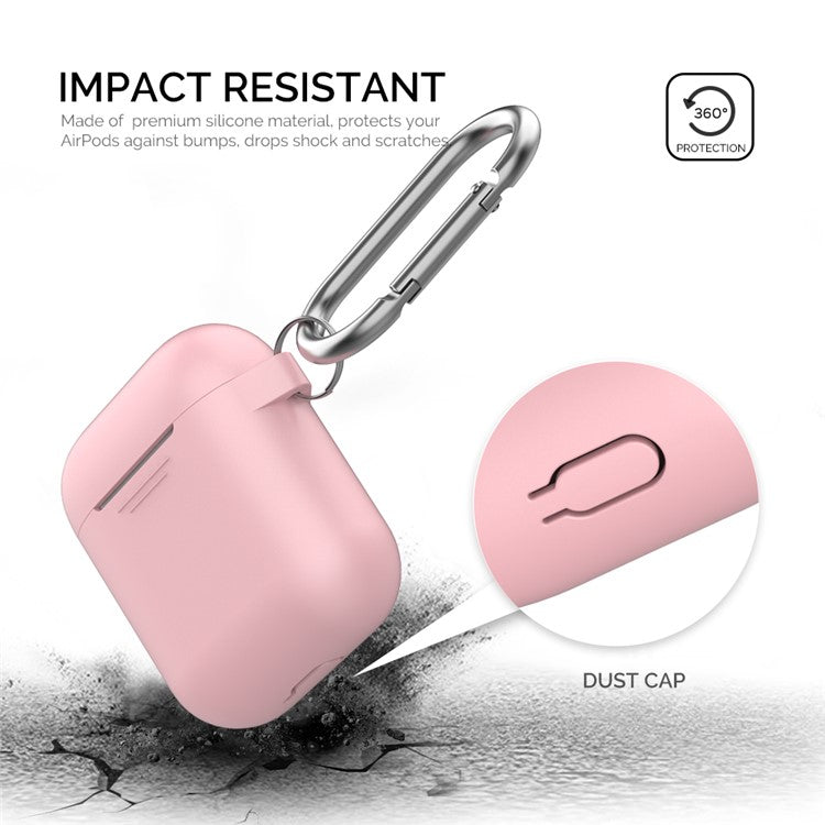 AHASTYLE PT06-3 for Apple AirPods with Charging Case (2016) / (2019) / AirPods with Wireless Charging Case (2019) Earbud Silicone Case Shockproof Earphone Cover with Carabiner - Pink