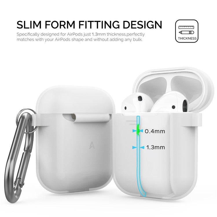 AHASTYLE PT06-3 for Apple AirPods with Charging Case (2016) / (2019) / AirPods with Wireless Charging Case (2019) Earbud Silicone Case Shockproof Earphone Cover with Carabiner - Transparent