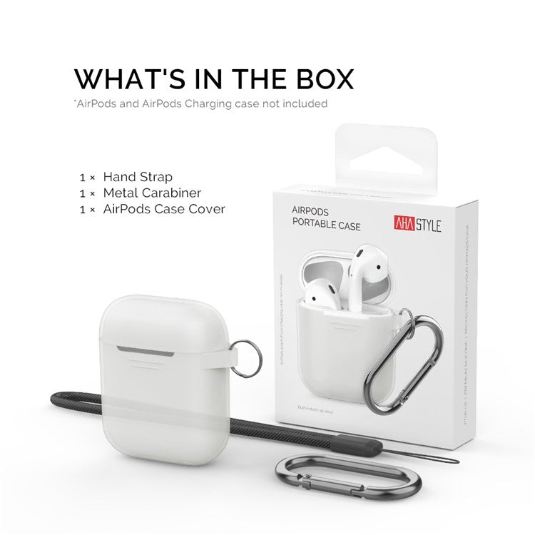 AHASTYLE PT06-3 for Apple AirPods with Charging Case (2016) / (2019) / AirPods with Wireless Charging Case (2019) Earbud Silicone Case Shockproof Earphone Cover with Carabiner - Transparent