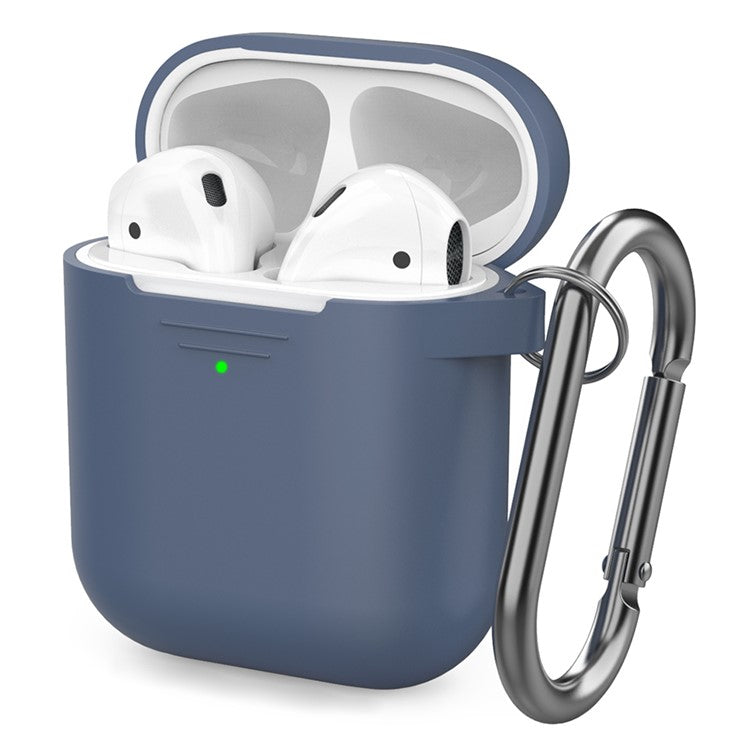 AHASTYLE PT06-3 for Apple AirPods with Charging Case (2016) / (2019) / AirPods with Wireless Charging Case (2019) Earbud Silicone Case Shockproof Earphone Cover with Carabiner - Midnight Blue