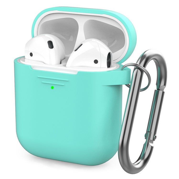 AHASTYLE PT06-3 for Apple AirPods with Charging Case (2016) / (2019) / AirPods with Wireless Charging Case (2019) Earbud Silicone Case Shockproof Earphone Cover with Carabiner - Green