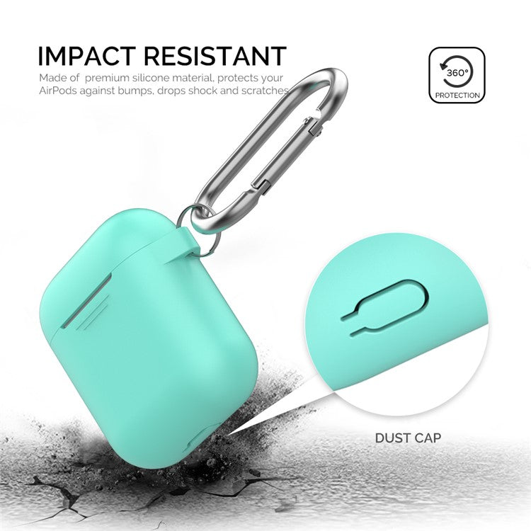 AHASTYLE PT06-3 for Apple AirPods with Charging Case (2016) / (2019) / AirPods with Wireless Charging Case (2019) Earbud Silicone Case Shockproof Earphone Cover with Carabiner - Green