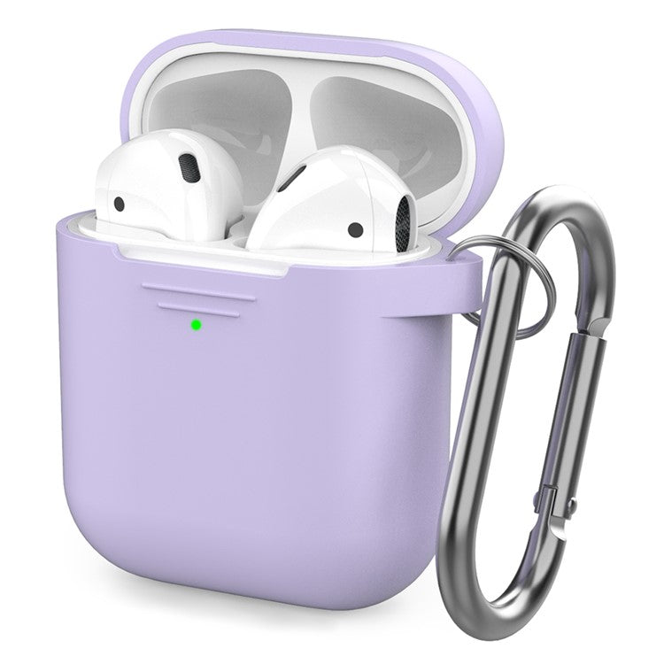 AHASTYLE PT06-3 for Apple AirPods with Charging Case (2016) / (2019) / AirPods with Wireless Charging Case (2019) Earbud Silicone Case Shockproof Earphone Cover with Carabiner - Purple