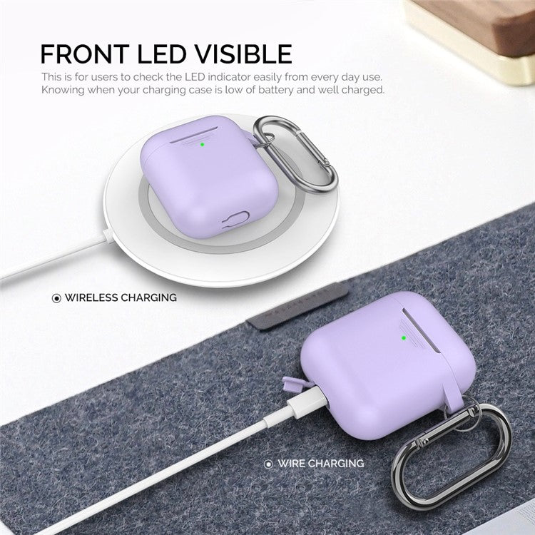 AHASTYLE PT06-3 for Apple AirPods with Charging Case (2016) / (2019) / AirPods with Wireless Charging Case (2019) Earbud Silicone Case Shockproof Earphone Cover with Carabiner - Purple