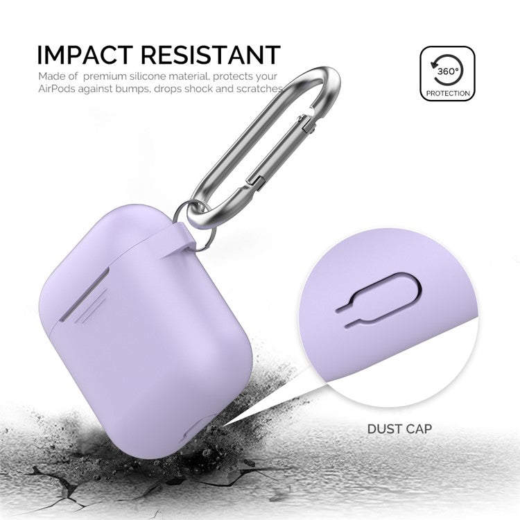 AHASTYLE PT06-3 for Apple AirPods with Charging Case (2016) / (2019) / AirPods with Wireless Charging Case (2019) Earbud Silicone Case Shockproof Earphone Cover with Carabiner - Purple