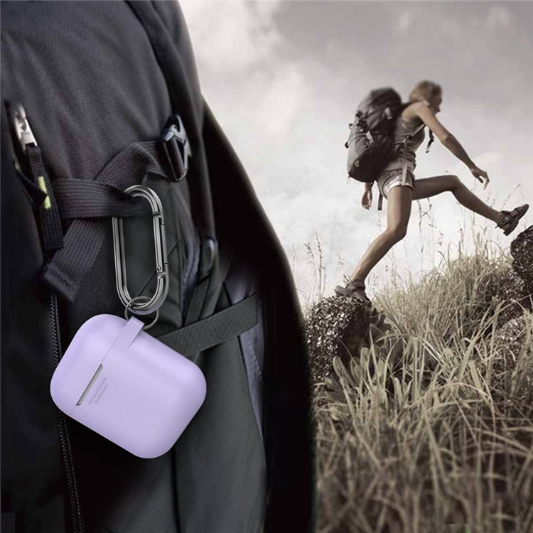 AHASTYLE PT06-3 for Apple AirPods with Charging Case (2016) / (2019) / AirPods with Wireless Charging Case (2019) Earbud Silicone Case Shockproof Earphone Cover with Carabiner - Purple