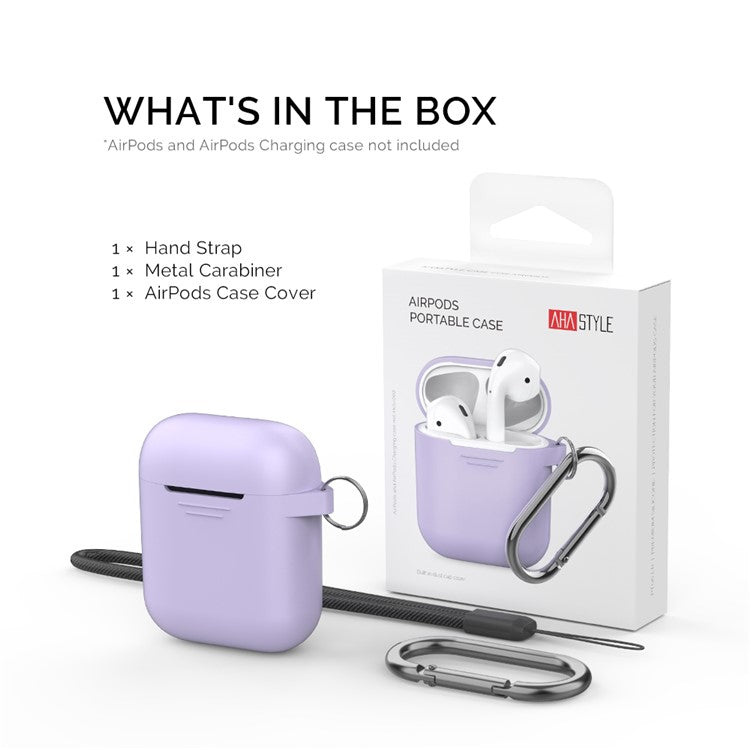 AHASTYLE PT06-3 for Apple AirPods with Charging Case (2016) / (2019) / AirPods with Wireless Charging Case (2019) Earbud Silicone Case Shockproof Earphone Cover with Carabiner - Purple