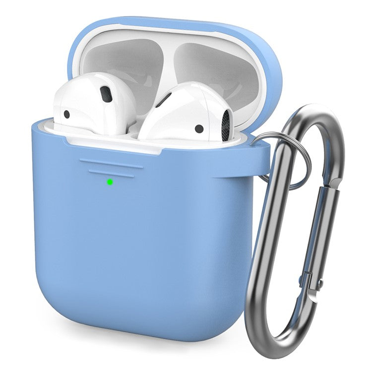 AHASTYLE PT06-3 for Apple AirPods with Charging Case (2016) / (2019) / AirPods with Wireless Charging Case (2019) Earbud Silicone Case Shockproof Earphone Cover with Carabiner - Blue