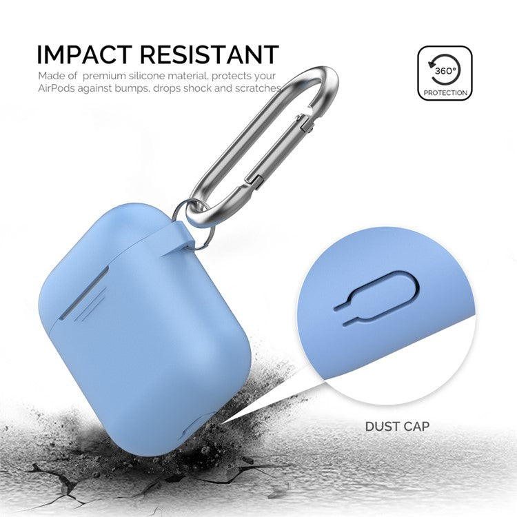 AHASTYLE PT06-3 for Apple AirPods with Charging Case (2016) / (2019) / AirPods with Wireless Charging Case (2019) Earbud Silicone Case Shockproof Earphone Cover with Carabiner - Blue