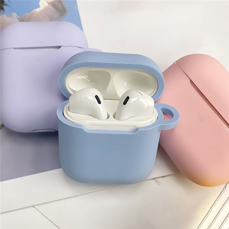 For Apple AirPods with Charging Case (2016)  /  (2019)  /  AirPods with Wireless Charging Case (2019) Shockproof Cover Bluetooth Earbuds Protector 2.5mm Thickened Silicone Case with Buckle - Sky Blue