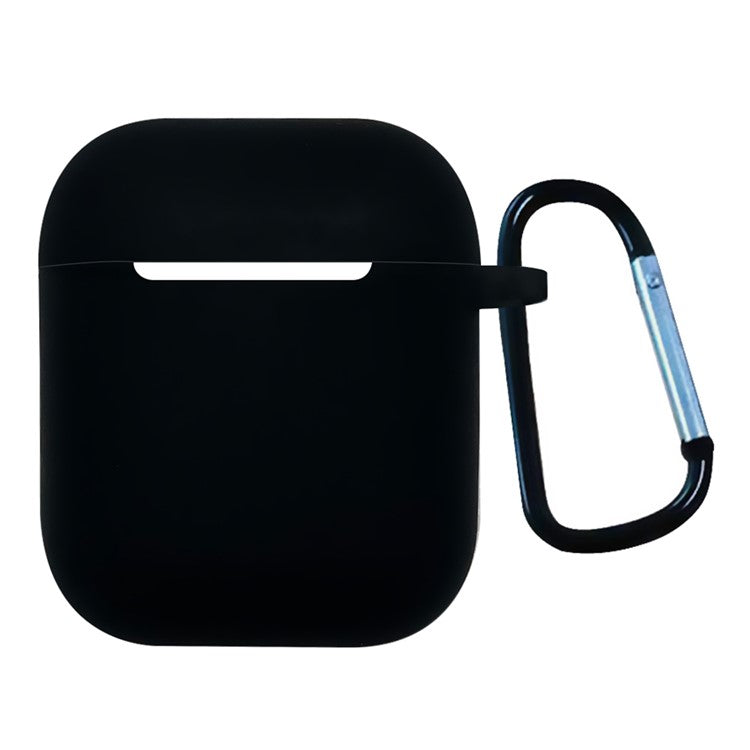 For Apple AirPods with Charging Case (2016)  /  (2019)  /  AirPods with Wireless Charging Case (2019) Shockproof Cover Bluetooth Earbuds Protector 2.5mm Thickened Silicone Case with Buckle - Black