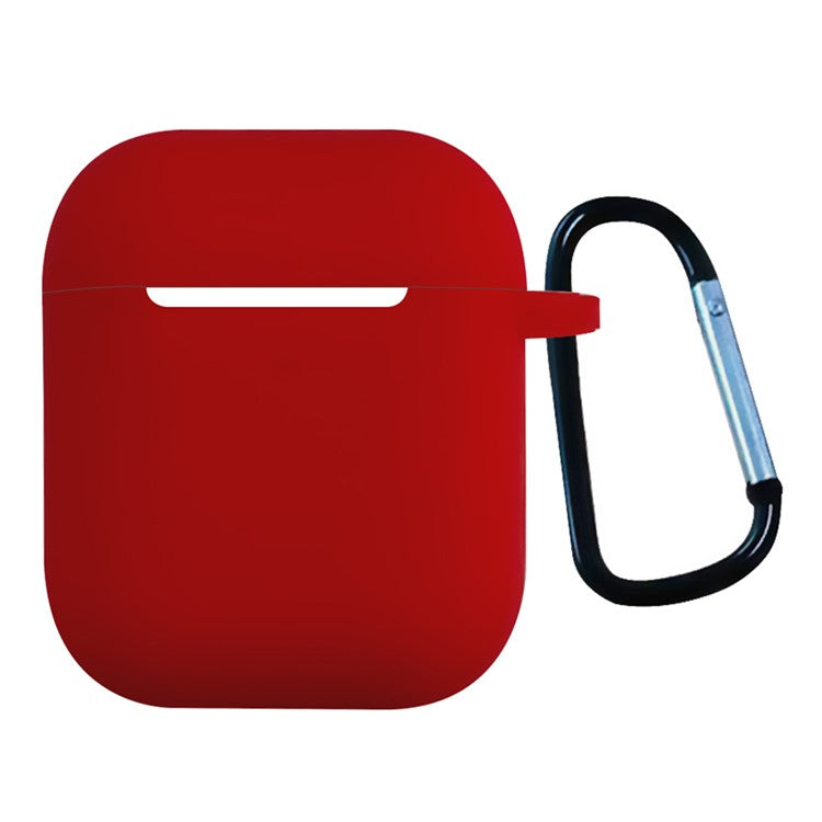 For Apple AirPods with Charging Case (2016)  /  (2019)  /  AirPods with Wireless Charging Case (2019) Shockproof Cover Bluetooth Earbuds Protector 2.5mm Thickened Silicone Case with Buckle - Red