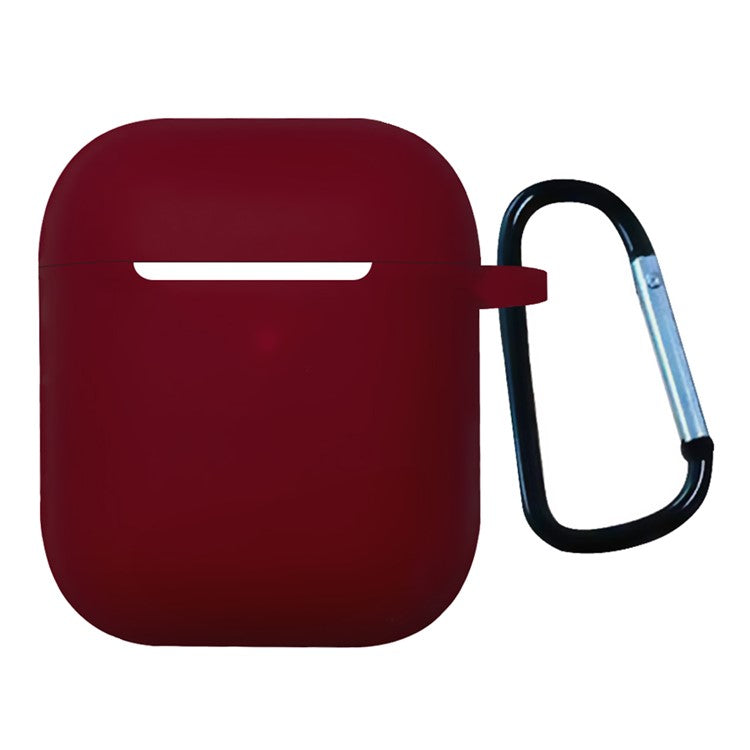 For Apple AirPods with Charging Case (2016)  /  (2019)  /  AirPods with Wireless Charging Case (2019) Shockproof Cover Bluetooth Earbuds Protector 2.5mm Thickened Silicone Case with Buckle - Wine Red