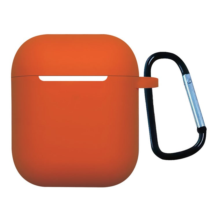 For Apple AirPods with Charging Case (2016)  /  (2019)  /  AirPods with Wireless Charging Case (2019) Shockproof Cover Bluetooth Earbuds Protector 2.5mm Thickened Silicone Case with Buckle - Orange