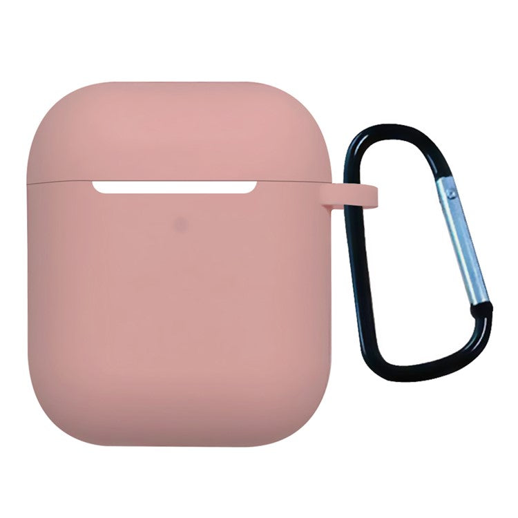 For Apple AirPods with Charging Case (2016)  /  (2019)  /  AirPods with Wireless Charging Case (2019) Shockproof Cover Bluetooth Earbuds Protector 2.5mm Thickened Silicone Case with Buckle - Pink