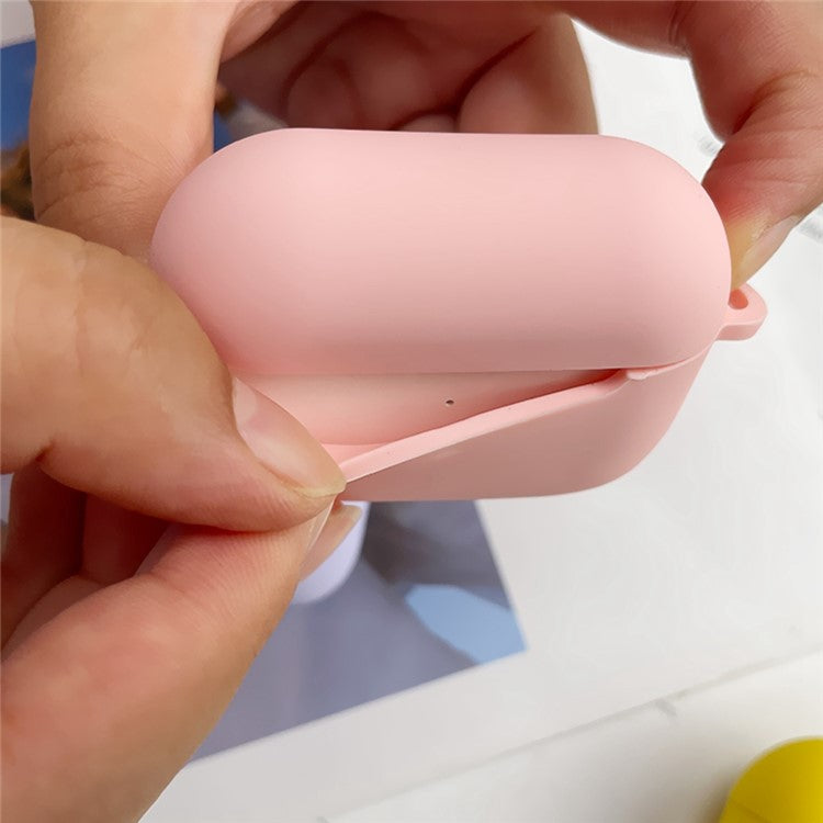 For Apple AirPods with Charging Case (2016)  /  (2019)  /  AirPods with Wireless Charging Case (2019) Shockproof Cover Bluetooth Earbuds Protector 2.5mm Thickened Silicone Case with Buckle - Pink