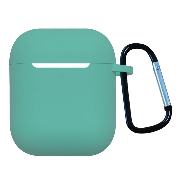 For Apple AirPods with Charging Case (2016)  /  (2019)  /  AirPods with Wireless Charging Case (2019) Shockproof Cover Bluetooth Earbuds Protector 2.5mm Thickened Silicone Case with Buckle - Mint Green