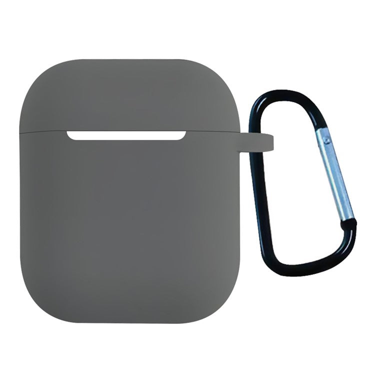 For Apple AirPods with Charging Case (2016)  /  (2019)  /  AirPods with Wireless Charging Case (2019) Shockproof Cover Bluetooth Earbuds Protector 2.5mm Thickened Silicone Case with Buckle - Grey