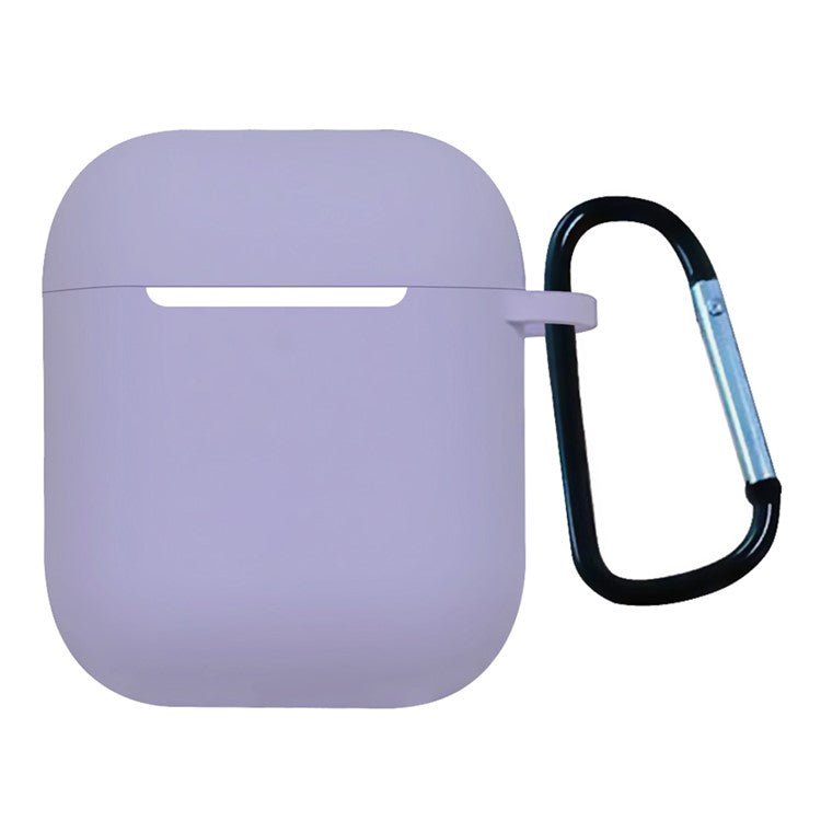 For Apple AirPods with Charging Case (2016)  /  (2019)  /  AirPods with Wireless Charging Case (2019) Shockproof Cover Bluetooth Earbuds Protector 2.5mm Thickened Silicone Case with Buckle - Light Purple