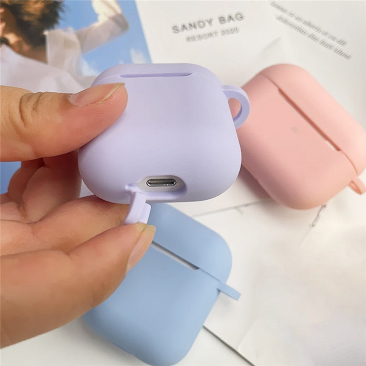 For Apple AirPods with Charging Case (2016)  /  (2019)  /  AirPods with Wireless Charging Case (2019) Shockproof Cover Bluetooth Earbuds Protector 2.5mm Thickened Silicone Case with Buckle - Light Purple